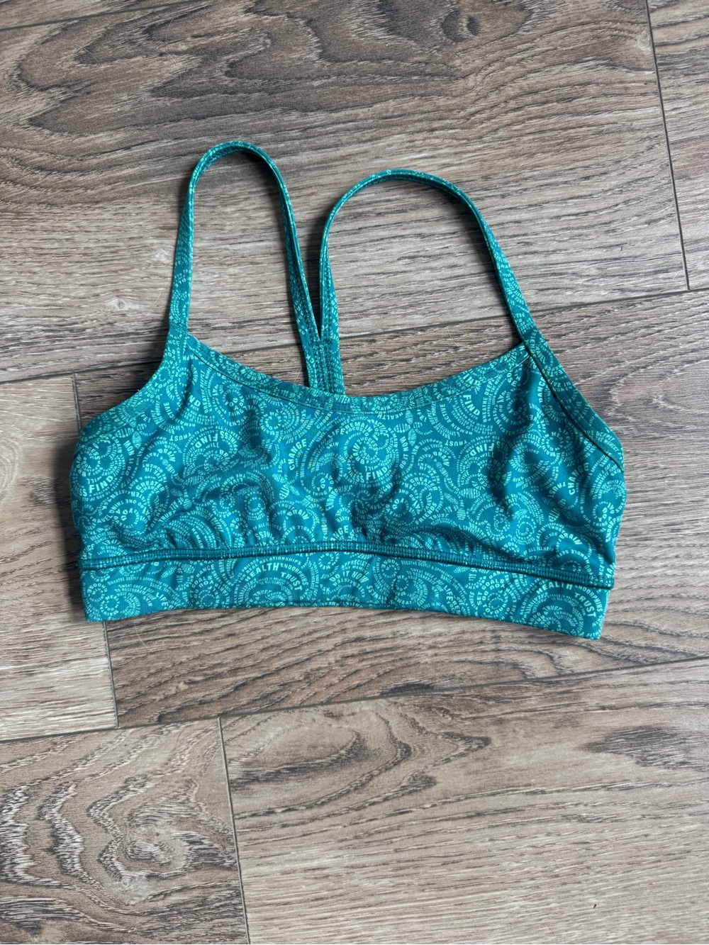 34. Lululemon Teal Motivational Print Sports Bra Size 2